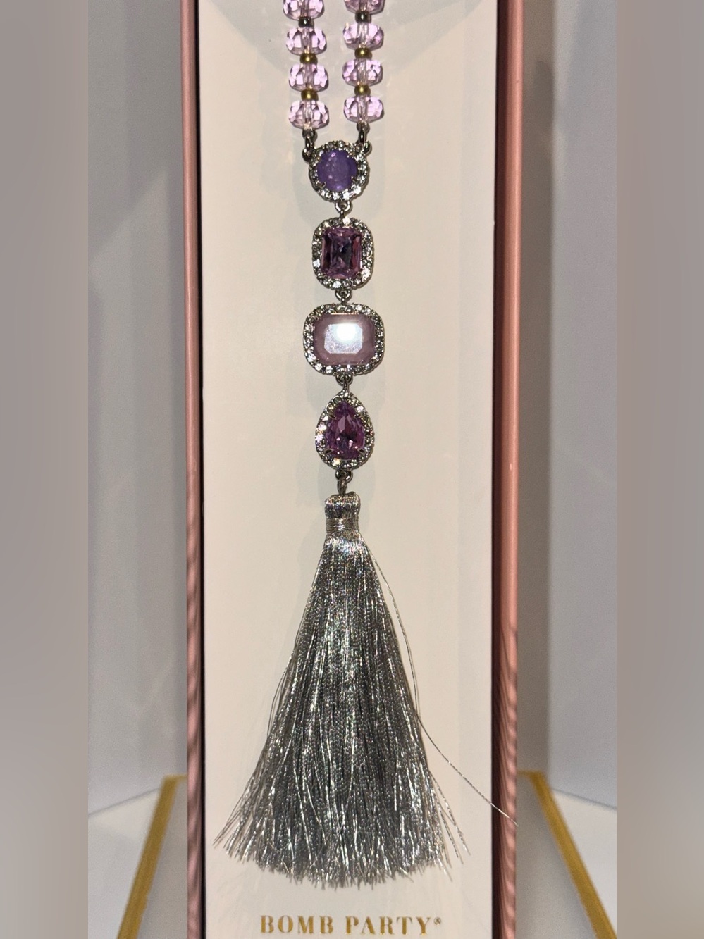 Bomb Party BP Lavender-Pink Beaded Tassel Pendant - A Lifetime in Love. NWOT
